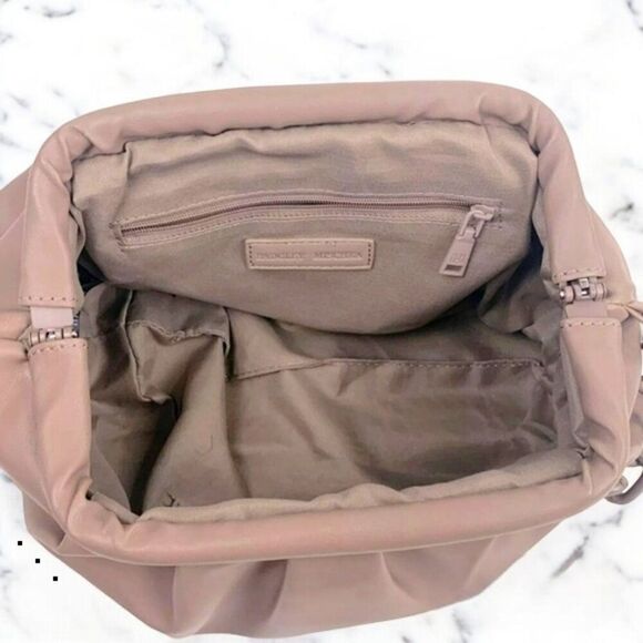 NWT Badgley Mischka Wrapped Frame Clutch Taupe Chain Shoulder Bag Vegan - Picture 5 of 7